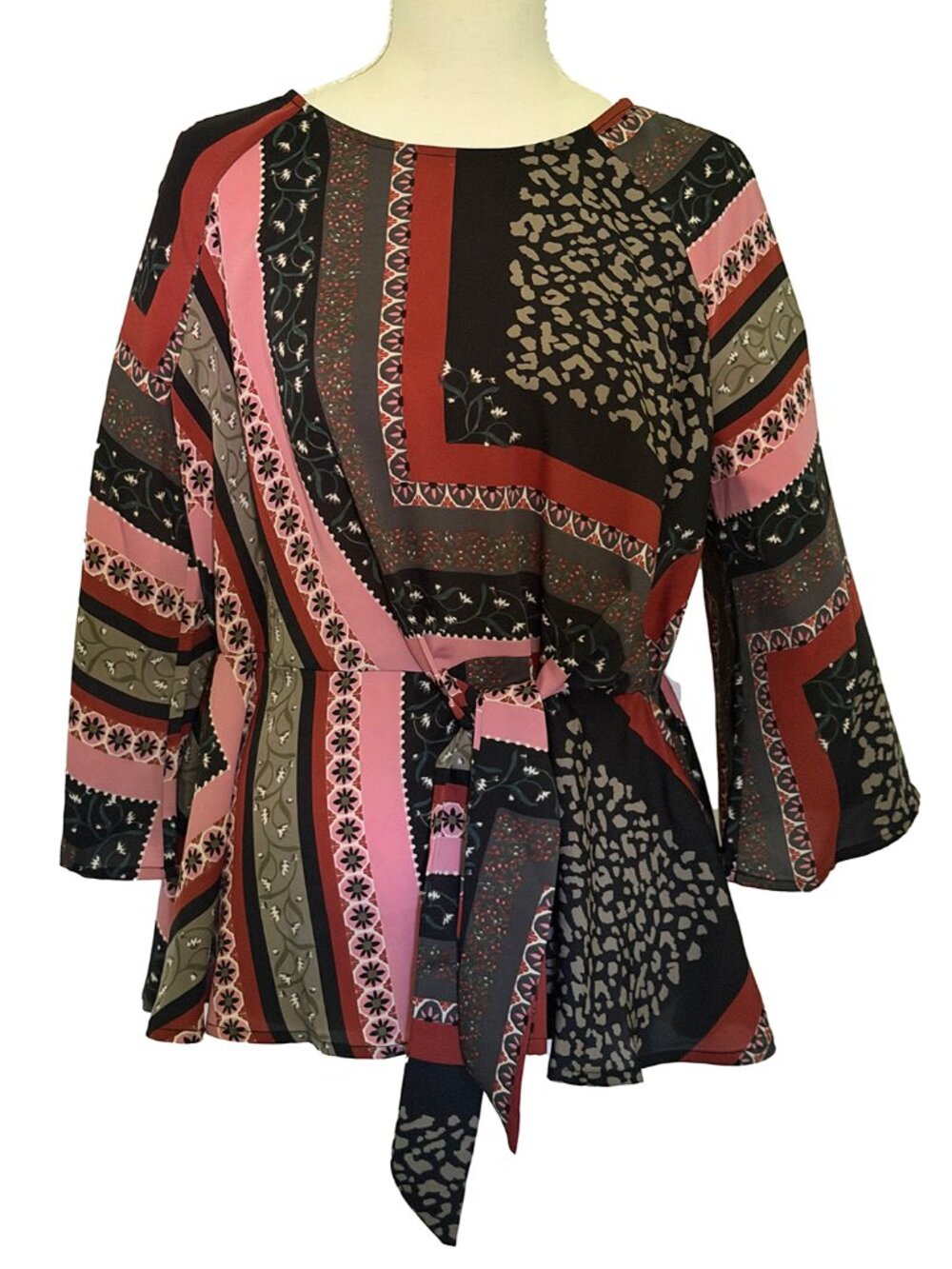 Women’s Vero Moda Mixed Print Boho Blouse | Tie Waist | Bell Sleeves | Small